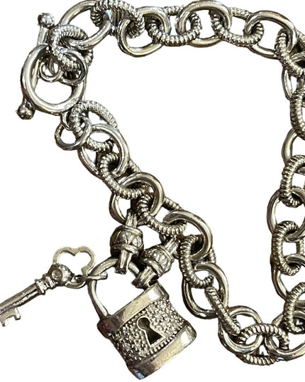 Sterling silver 925 UD Tiny diamond illusion padlock link sweetheart bracelet