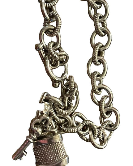 Sterling silver 925 UD Tiny diamond illusion padlock link sweetheart bracelet