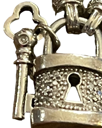 Sterling silver 925 UD Tiny diamond illusion padlock link sweetheart bracelet