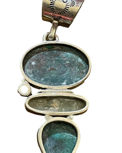 Vintage Southwestern C CHAMA Sterling pendant Malachite peridot labradorite