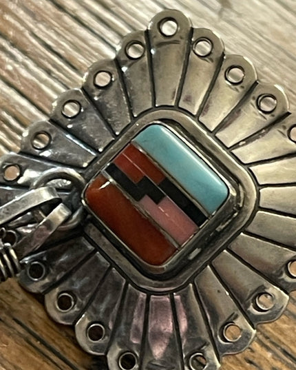 Vintage QT Sterling Inlaid Turquoise Multi Gemstone Earrings Southwestern