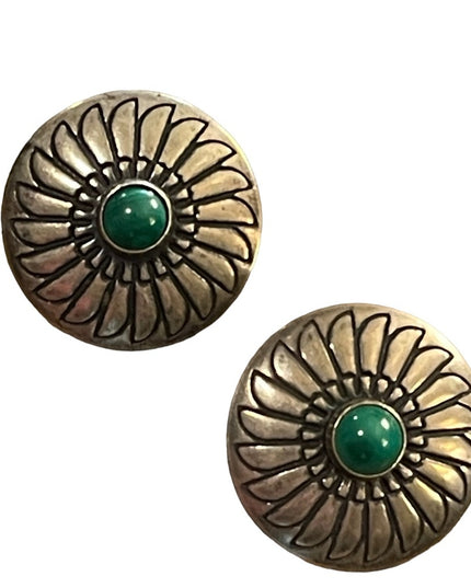 Vintage southwestern Turquoise etched native american design sterling earrings