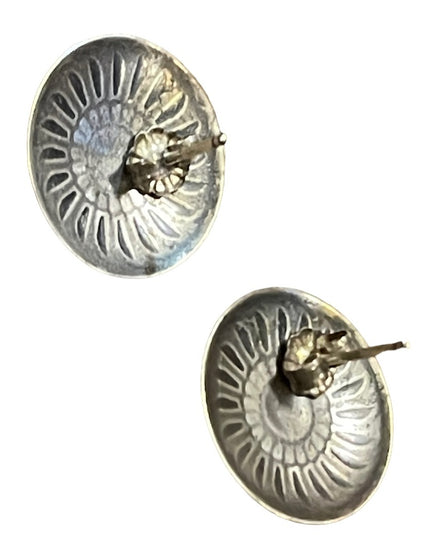 Vintage southwestern Turquoise etched native american design sterling earrings