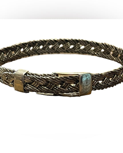 Lovely Antiqued ATI 925 Thai Braided buckle bangle bracelet sterling silver