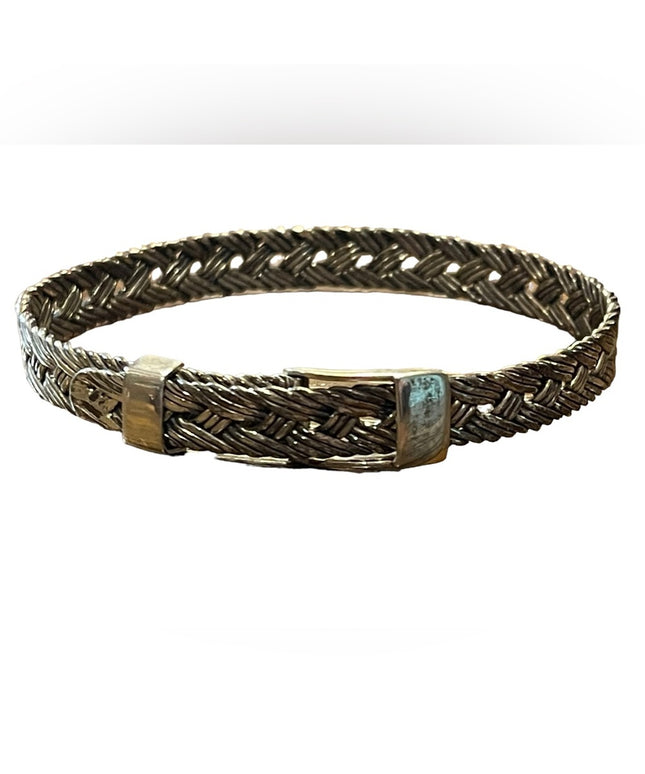 Lovely Antiqued ATI 925 Thai Braided buckle bangle bracelet sterling silver