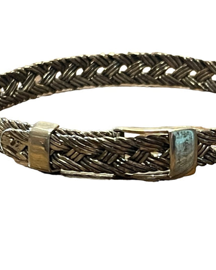 Lovely Antiqued ATI 925 Thai Braided buckle bangle bracelet sterling silver