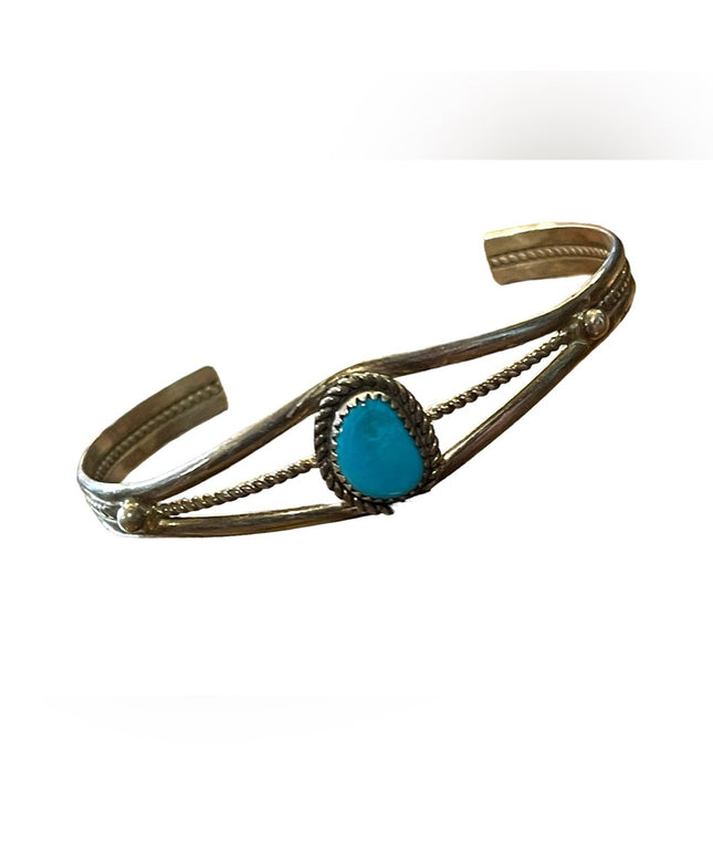 Vintage 1960s Sterling silver bangle turquoise southwestern style 925 cuff