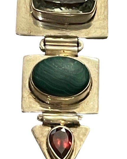 Vintage sterling silver 925 C CHAMA southwestern Malachite aqua garnet pendant