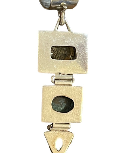 Vintage sterling silver 925 C CHAMA southwestern Malachite aqua garnet pendant