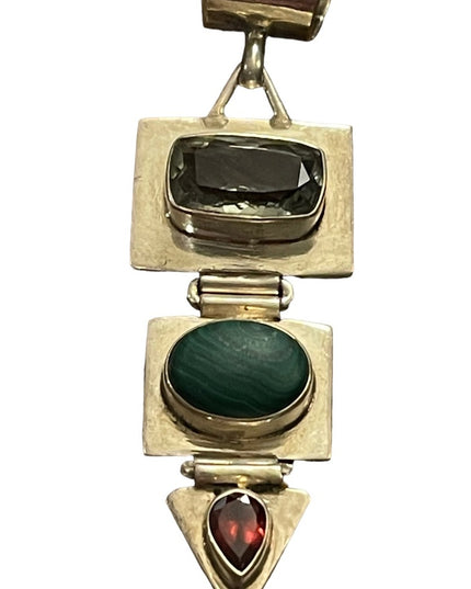 Vintage sterling silver 925 C CHAMA southwestern Malachite aqua garnet pendant
