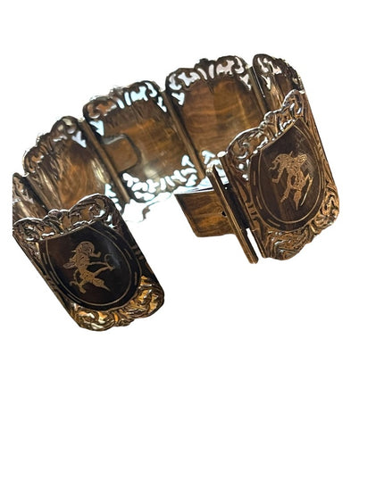 Antique Sterling silver Siam Black enamel goddess etched thick bangle bracelet