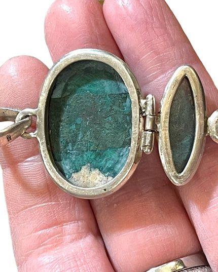 Vintage 1970 Sterling silver Peridot Malachite Labradorite chunky heavy pendant