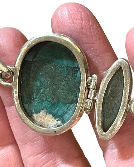 Vintage 1970 Sterling silver Peridot Malachite Labradorite chunky heavy pendant