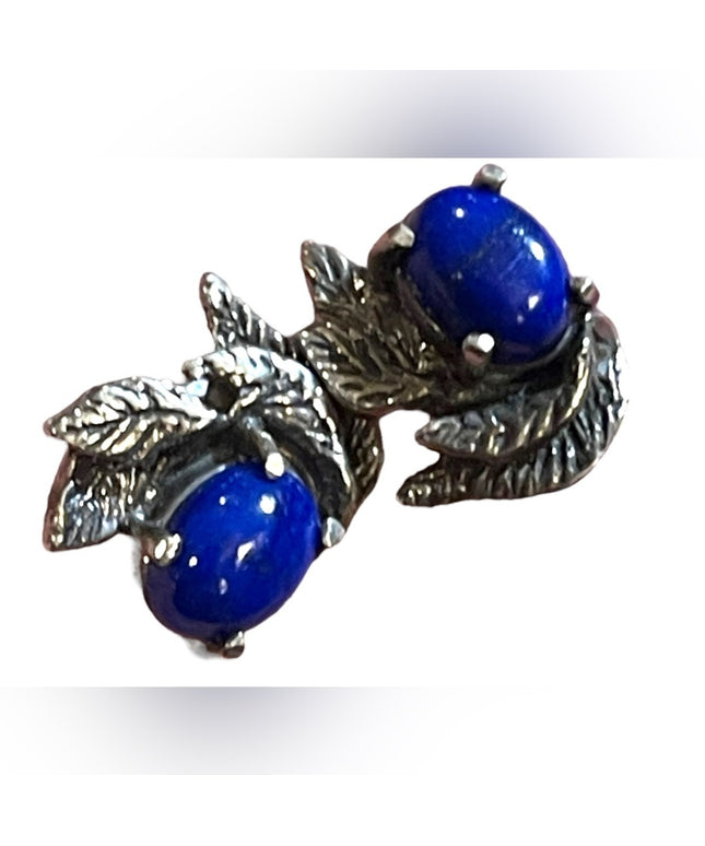 Sterling silver Lapis Southwestern 925 leaf stud earrings