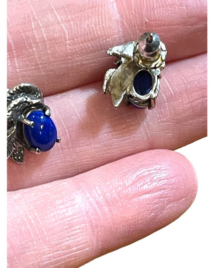 Sterling silver Lapis Southwestern 925 leaf stud earrings