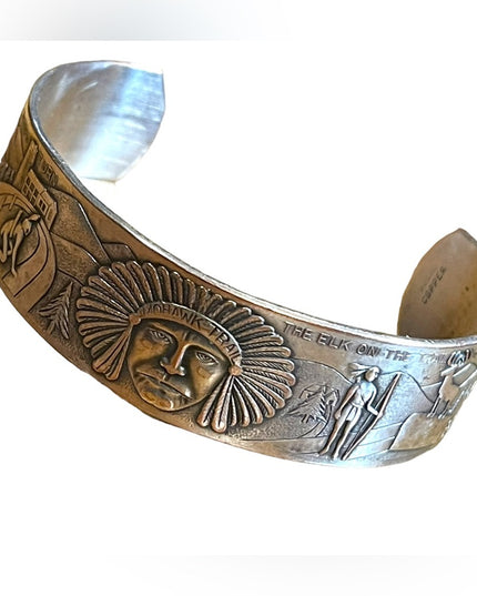 Vintage Copper silver Southwestern Navajo Etched Indian Mens Cuff bracelet