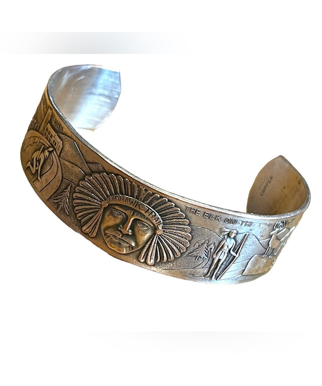 Vintage Copper silver Southwestern Navajo Etched Indian Mens Cuff bracelet