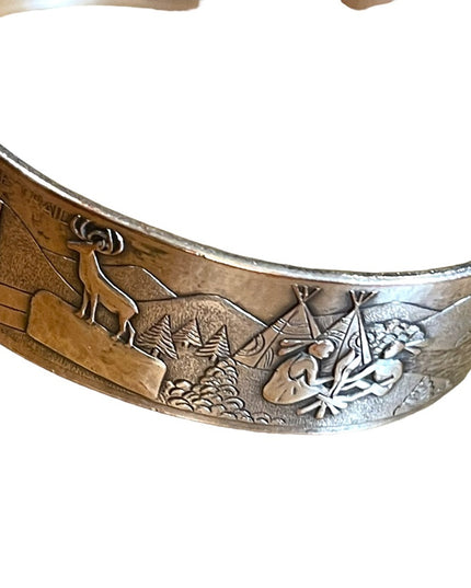 Vintage Copper silver Southwestern Navajo Etched Indian Mens Cuff bracelet