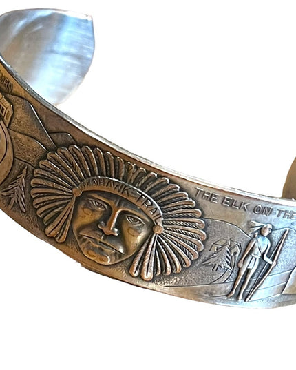 Vintage Copper silver Southwestern Navajo Etched Indian Mens Cuff bracelet