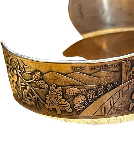 Vintage Copper silver Southwestern Navajo Etched Indian Mens Cuff bracelet