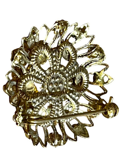 Vintage CZECH glass 1940s faux pearl brass antiqued finish brooch
