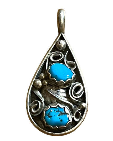 Vintage 1950s Sterling silver L stamp Turquoise Southwestern necklace pendant
