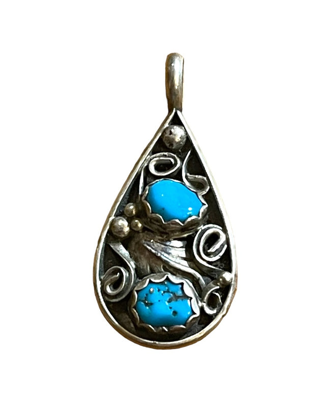 Vintage 1950s Sterling silver L stamp Turquoise Southwestern necklace pendant