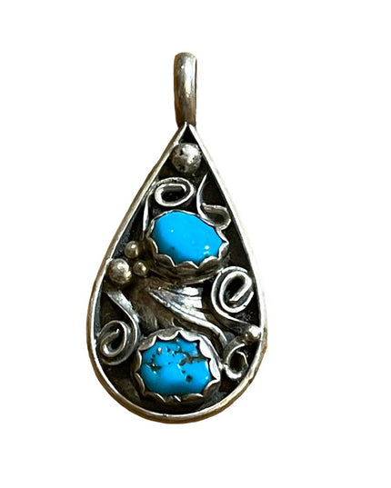 Vintage 1950s Sterling silver L stamp Turquoise Southwestern necklace pendant