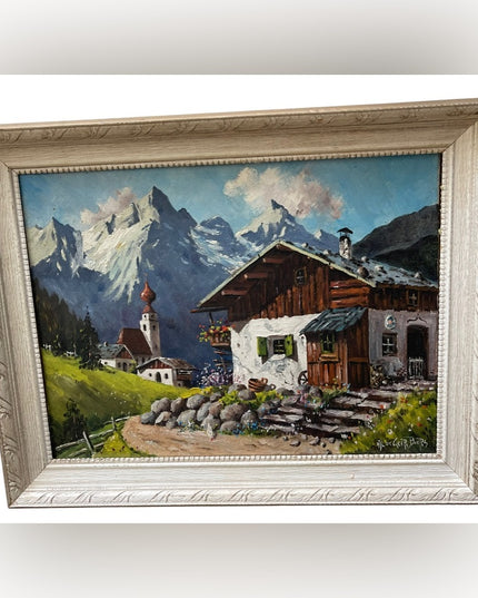 Vintage Switzerland landscape Swiss signed quality wood framed oil painting