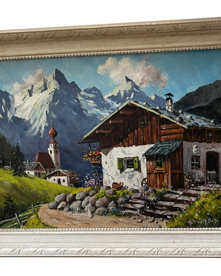 Vintage Switzerland landscape Swiss signed quality wood framed oil painting