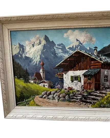 Vintage Switzerland landscape Swiss signed quality wood framed oil painting