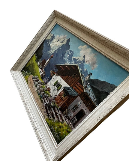 Vintage Switzerland landscape Swiss signed quality wood framed oil painting
