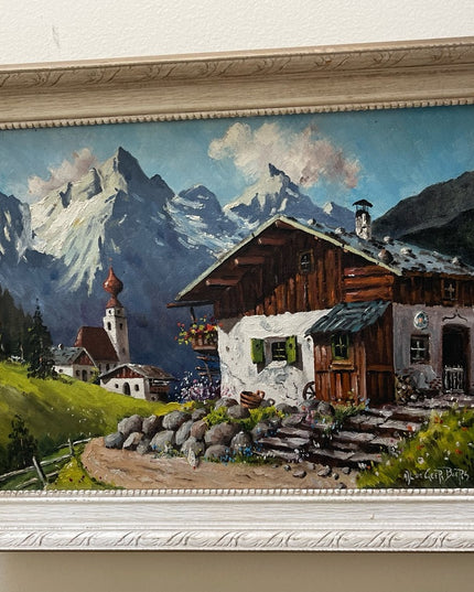 Vintage Switzerland landscape Swiss signed quality wood framed oil painting