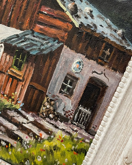 Vintage Switzerland landscape Swiss signed quality wood framed oil painting