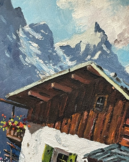 Vintage Switzerland landscape Swiss signed quality wood framed oil painting