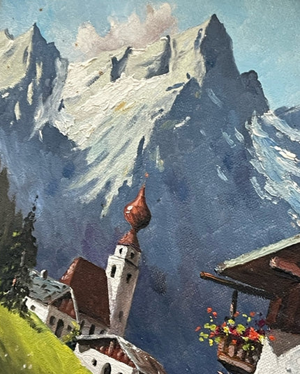 Vintage Switzerland landscape Swiss signed quality wood framed oil painting