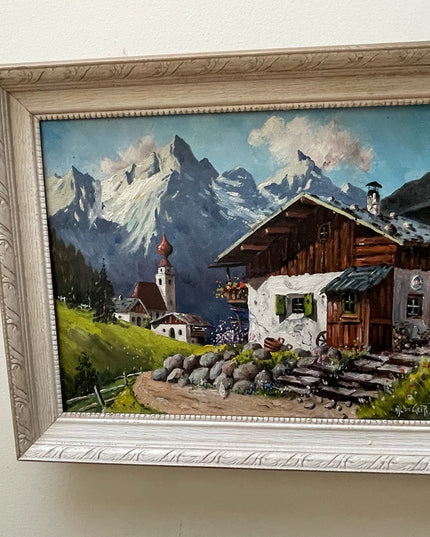Vintage Switzerland landscape Swiss signed quality wood framed oil painting