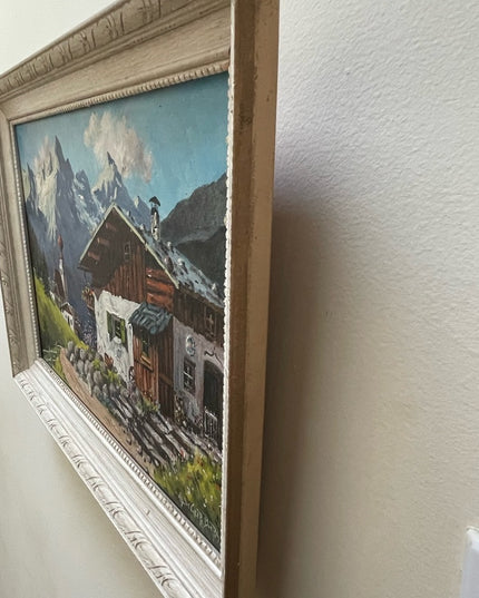 Vintage Switzerland landscape Swiss signed quality wood framed oil painting