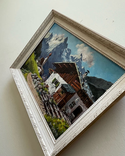 Vintage Switzerland landscape Swiss signed quality wood framed oil painting