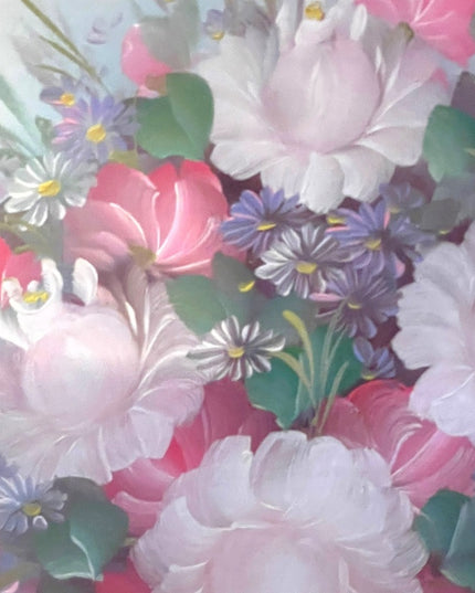 Vintage wood framed flower oil painting on canvas