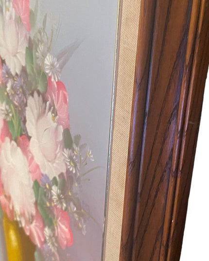 Vintage wood framed flower oil painting on canvas