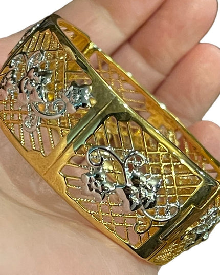 Lovely gold plate silver filagree bangle flower design bracelet