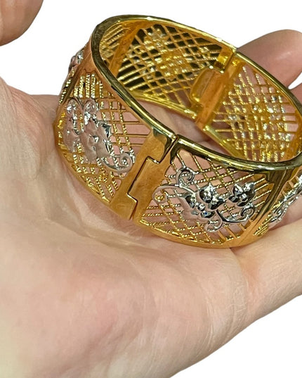 Lovely gold plate silver filagree bangle flower design bracelet