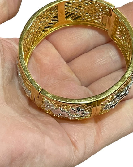 Lovely gold plate silver filagree bangle flower design bracelet