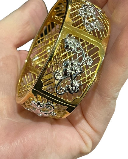 Lovely gold plate silver filagree bangle flower design bracelet