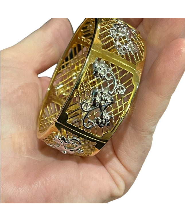 Lovely gold plate silver filagree bangle flower design bracelet