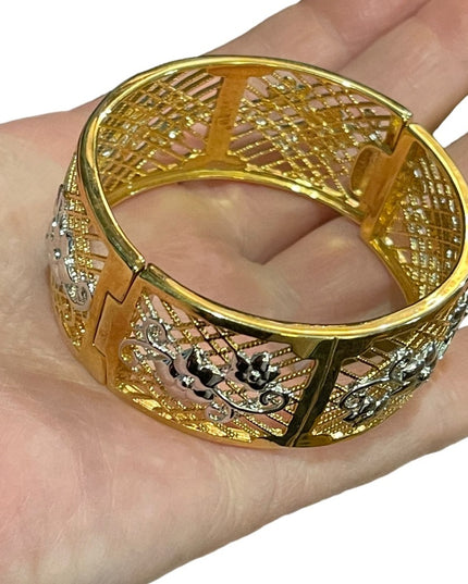 Lovely gold plate silver filagree bangle flower design bracelet
