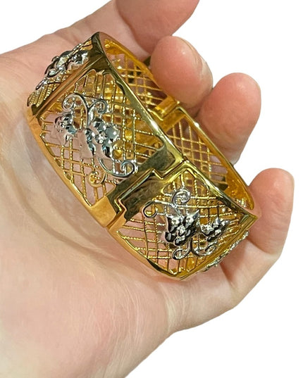 Lovely gold plate silver filagree bangle flower design bracelet