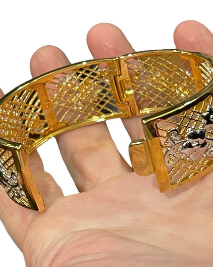 Lovely gold plate silver filagree bangle flower design bracelet