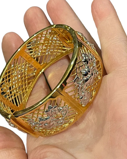 Lovely gold plate silver filagree bangle flower design bracelet